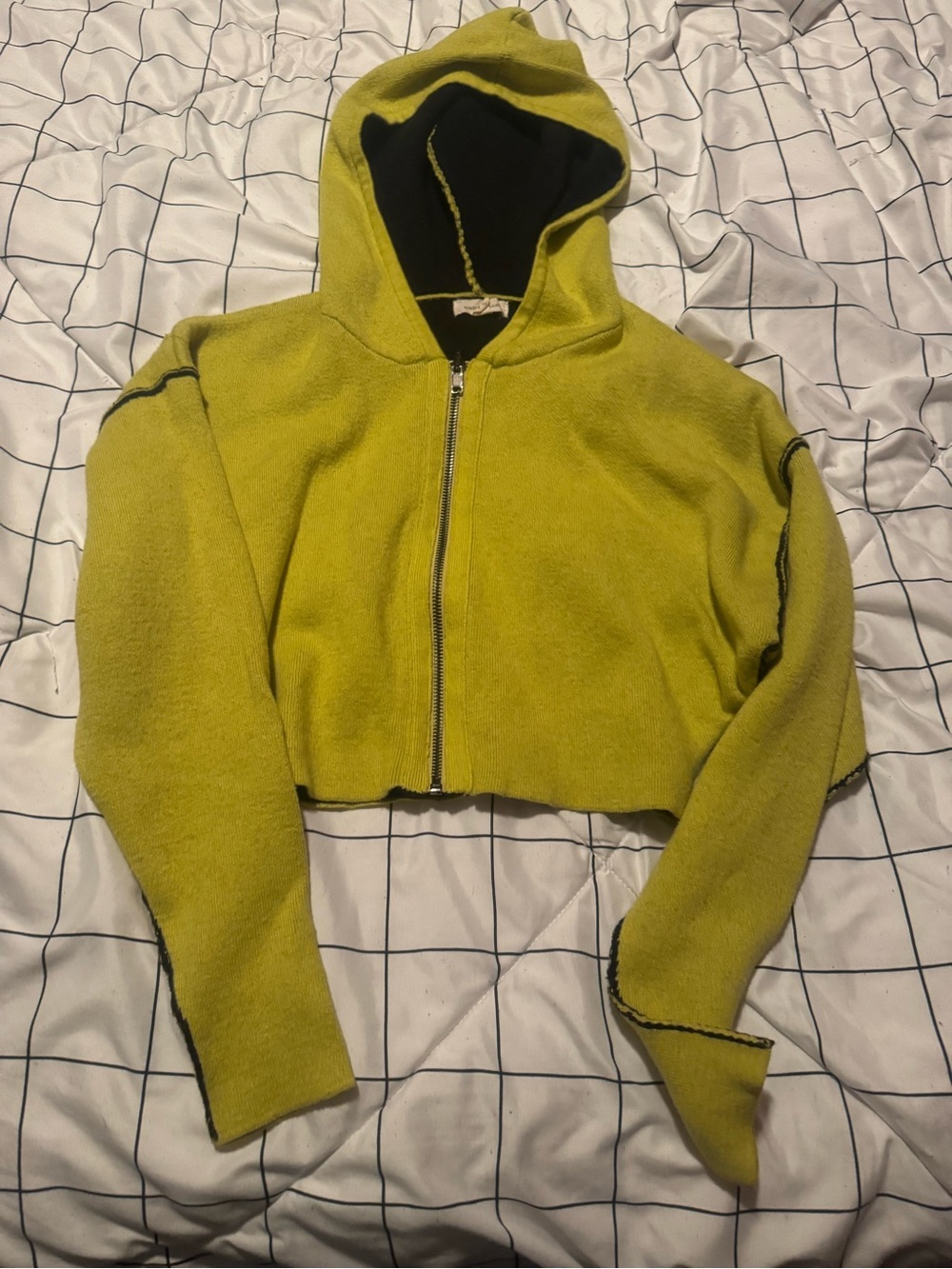 silence + noise Lime Green Cropped Teddy Zip Hoodie - Picture 2 of 3